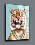 Colorful tiger illustration on high-quality glass panel, showcasing UV printing and durable design.