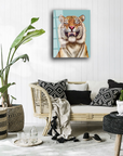 Vibrant Neşeli Kaplan Cam Tablo displayed in a modern living room with boho decor and greenery.