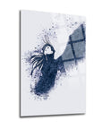 Modern Melek Cam Tablo featuring an artistic illustration of a woman with flowing hair on a glossy surface.