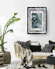 Elegant Mermer Katman Cam Tablo in modern living room, framed with stylish marble design.
