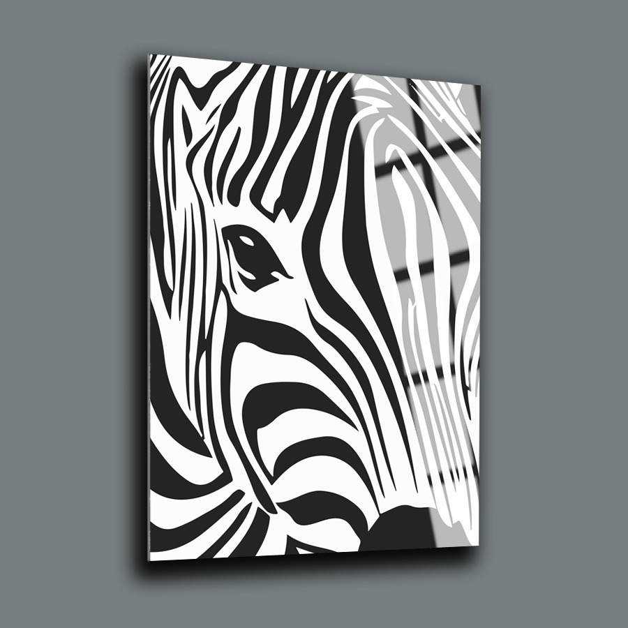 Zebra gözleri cam tablo, yüksek kaliteli UV baskı ile tasarlanmış şık ve dayanıklı dekoratif ürün.