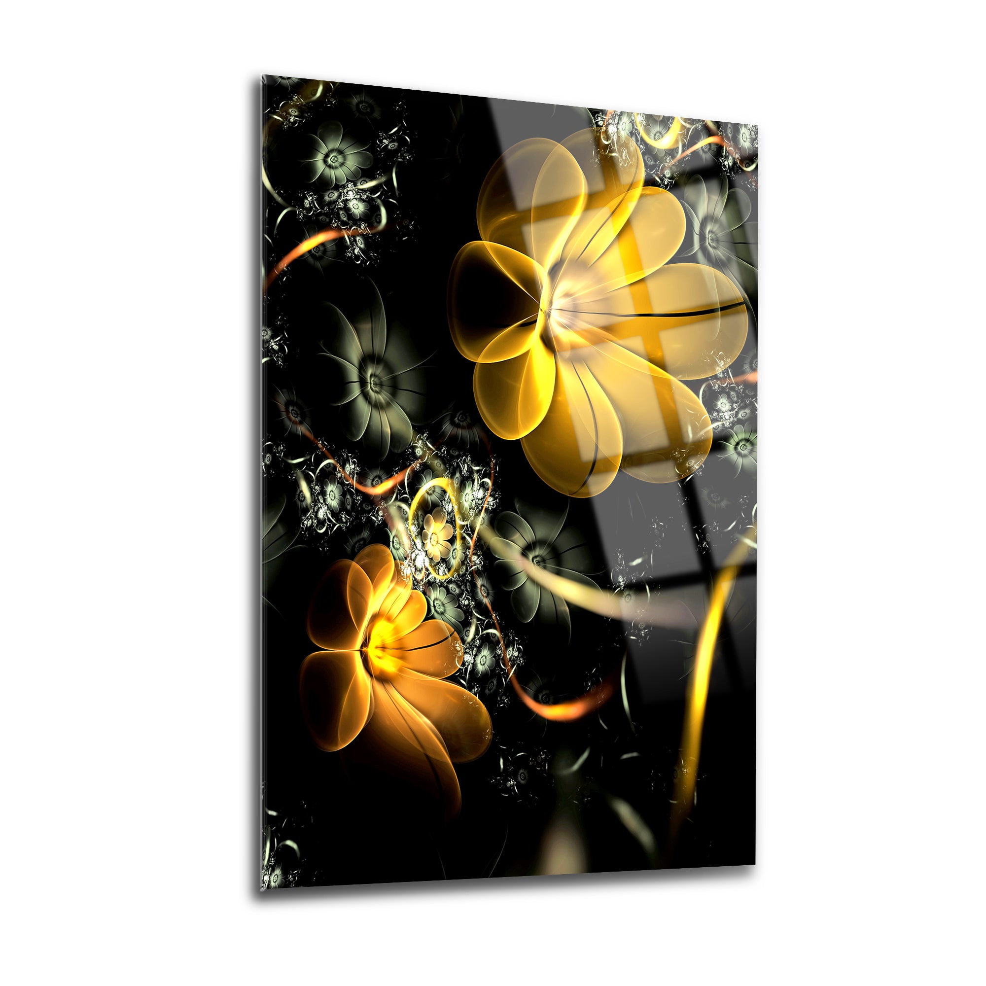 Sarı çiçek cam tablo, modern dekorasyon için UV baskı ile tasarlanmış yüksek kaliteli düz cam.