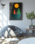 Geometrik Dağ Cam Tablo, modern iç mekan dekorasyonu, sanat eseri, UV baskı ile tasarlandı.