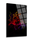 Colorful abstract artwork of a centaur archer, printed on glass for modern home decor.