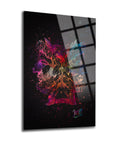 Colorful artistic representation of Janus Cam Tablo on tempered glass, showcasing vibrant design and high-quality craftsmanship.