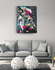 Vivid Morlu Aslan Cam Tablo displaying colorful lion design, enhancing modern interior decor.