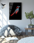 Modern interior featuring Serçe Cam Tablo of colorful bird art, cozy bean bag, and stylish decor.