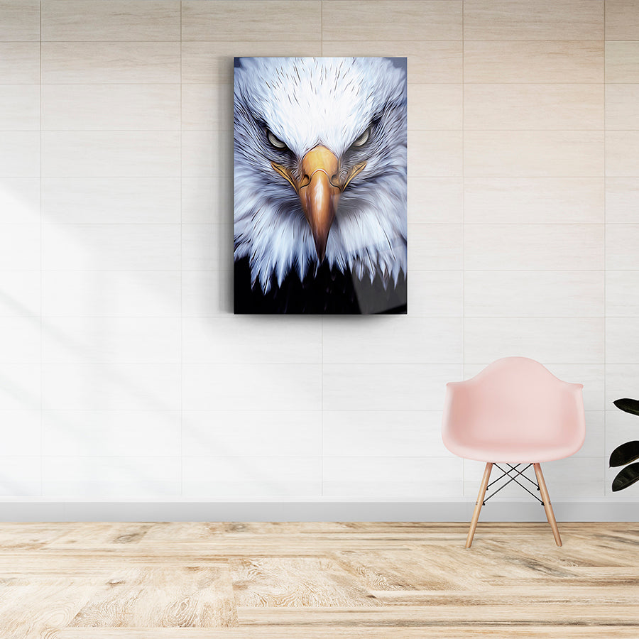 Asil Kartal Cam Tablo, modern iç mekan dekorasyonu, yüksek kaliteli UV baskı ile şık tasarım.