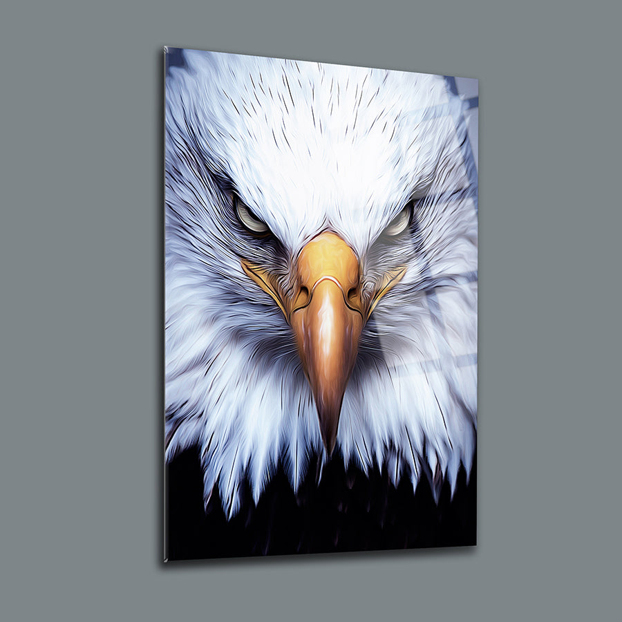 Asil Kartal Cam Tablo - Büyüleyici kartal tasarımının detaylı görünümü, 4 mm kalınlığında yüksek kaliteli camdan.