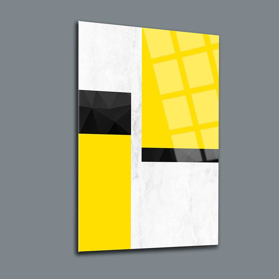 Sarı siyah 3'lü set cam tablo, modern ve şık tasarım, iç mekan dekorasyonu için ideal.