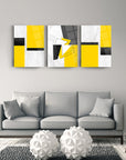 Sarı siyah 3'lü set cam tablo, modern dekorasyon için şık bir duvar sanatı ürünü.
