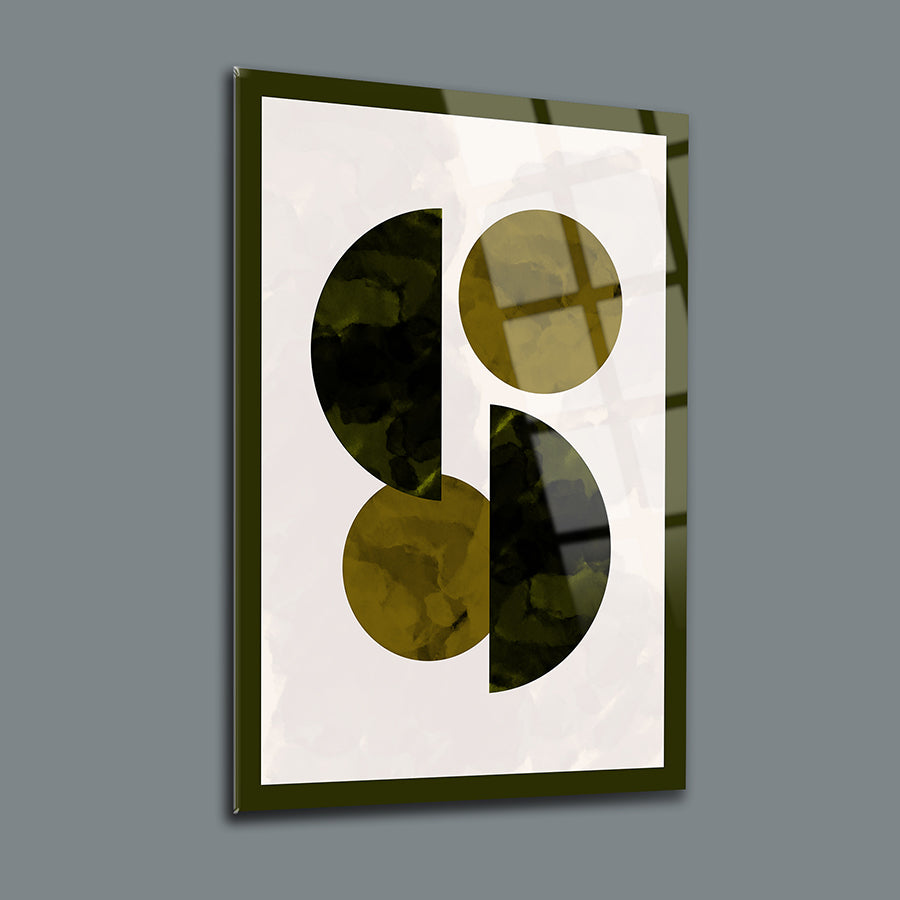 Modern glass artwork featuring geometric shapes in earthy tones, perfect for contemporary home decor.