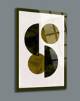 Modern glass artwork featuring geometric shapes in earthy tones, perfect for contemporary home decor.