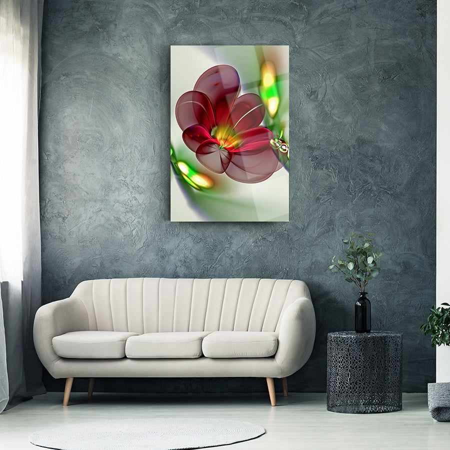 Bordo Begonya Cam Tablo, modern dekorasyon için şık bir seçim, sıcak renklerde çiçek tasarımı.