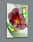 Bordo Begonya Cam Tablo: Şık red flower design on glass, ideal for modern decor and UV printed for durability.