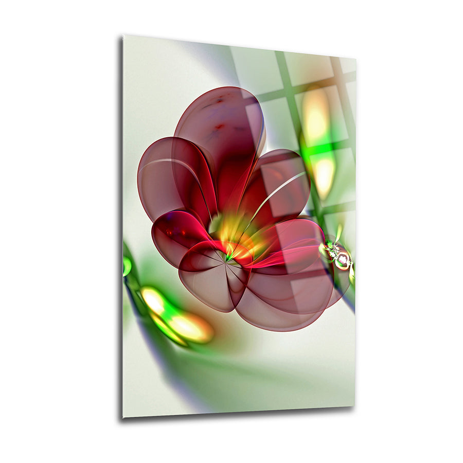 Bordo Begonya Cam Tablo: Şık ve modern, uv baskı ile tasarlanmış 4 mm kalınlığında temperli cam tablo.