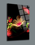 Elegant floral design on a Dumanlı Çiçek cam tablo, featuring vibrant colors and a modern aesthetic.