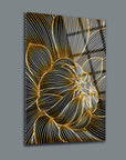 Elegant black and gold line art floral design on high-quality glass for modern home decor.