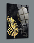 Altın palmiyeler tasarımlı 3'lü set cam tablo, şık ve modern dekorasyon için ideal.