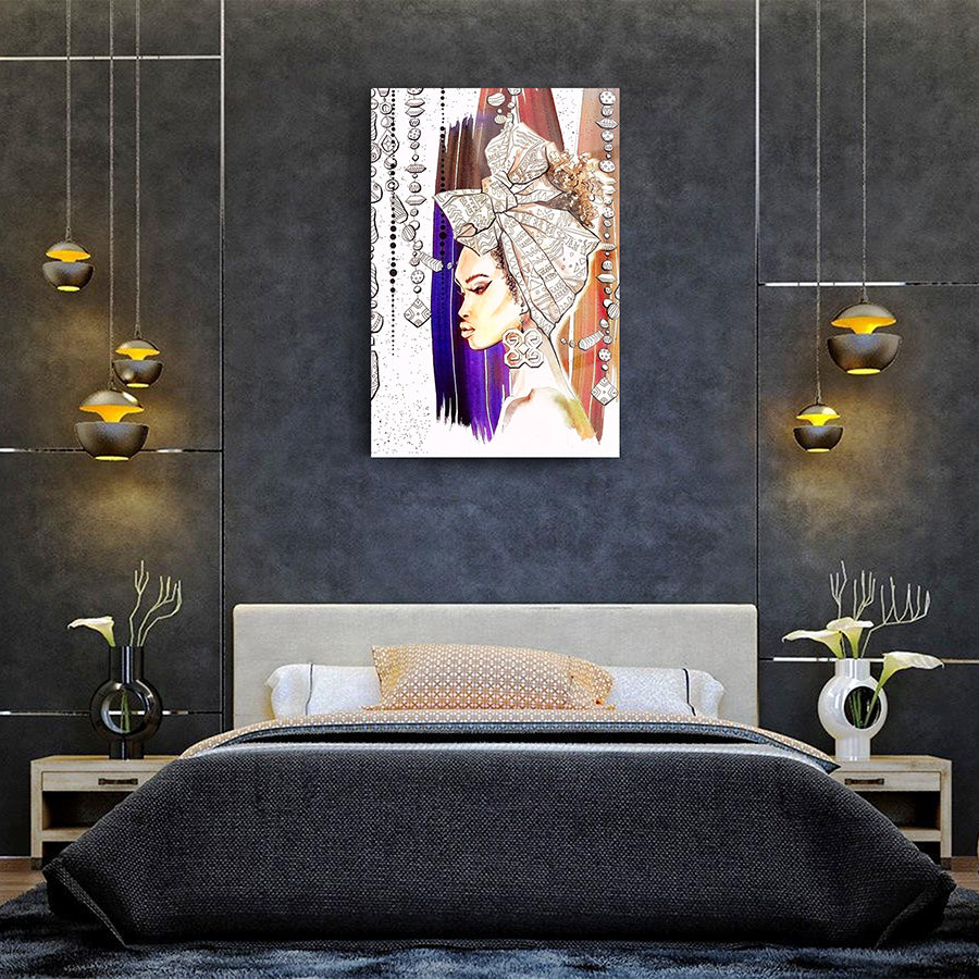Afrikalı Kadın 2 cam tablo, modern iç mekan dekoru için şık sanat eseri.