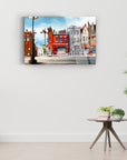 Kasaba 2 Cam Tablo featuring vibrant street scene art on high-quality tempered glass, enhancing home decor.