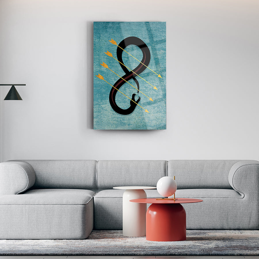 Yılan Okları temalı modern cam tablo, oturma odası dekorasyonu için şık bir seçenek