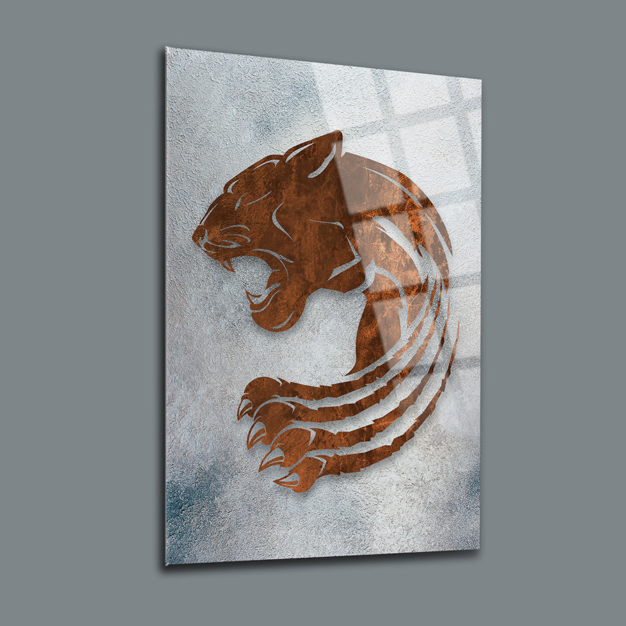 Leopar Pençesi motifli şık cam tablo, sağlam UV baskı ile özel tasarım dekoratif parça.