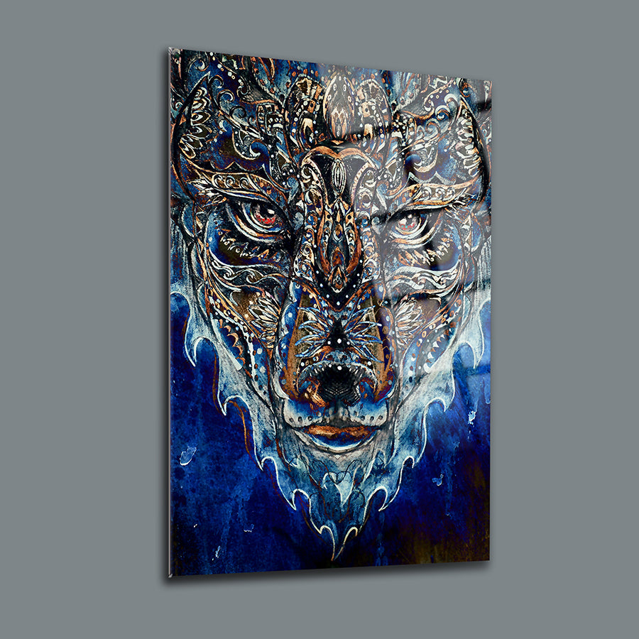 Buz Kaplanı Cam Tablo, detaylı ayı yüzü tasarımıyla UV baskı, 4 mm kalınlığında yüksek kaliteli cam.