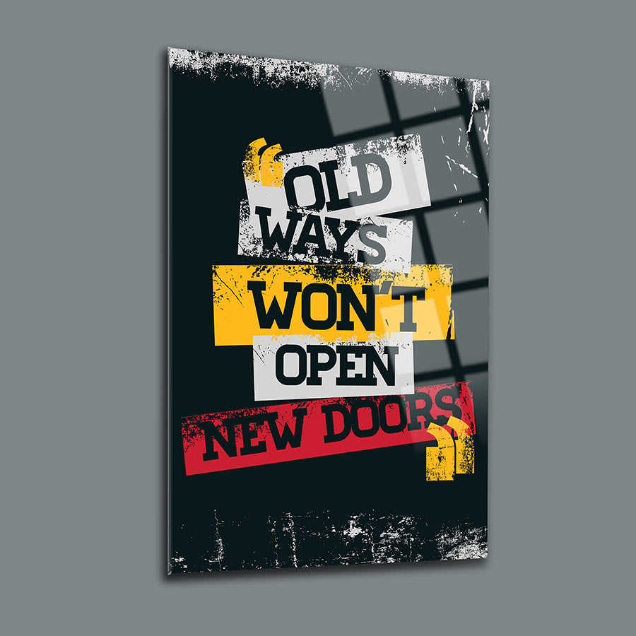 Yeni Yollar Cam Tablo, motivasyonel duvar sanatı, modern tasarım, iç mekan dekorasyonu.