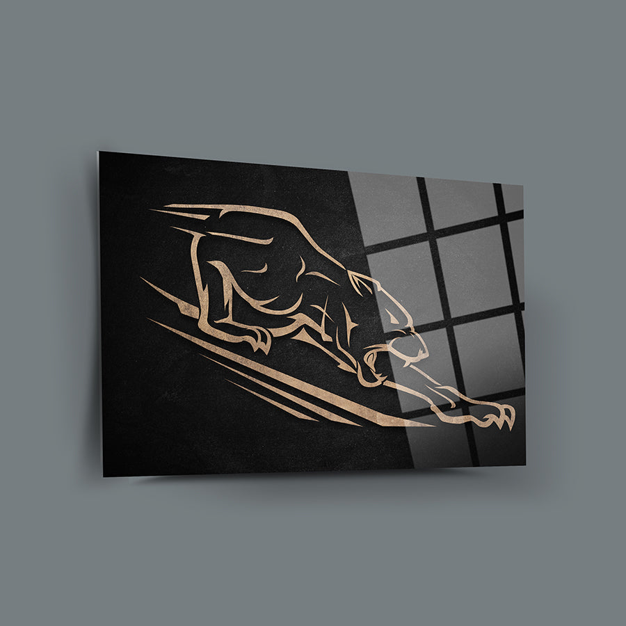 Puma Cam Tablo with striking panther design on tempered glass, showcasing high-quality craftsmanship.