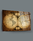 Eski dünya haritası 3 cam tablo, yüksek kaliteli UV baskı ile tasarlanmış, dayanıklı ve şık ev dekorasyonu.