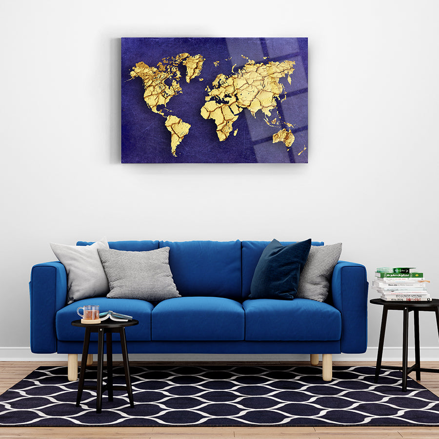Toprak Dünya Haritası 2 Cam Tablo, modern tasarım ile iç mekan dekorasyonu için şık bir parça.