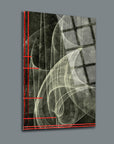 Dumanlı Çizgiler Cam Tablo with abstract design and grey background, perfect for modern decor.