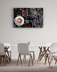 Kahve Zamanı Cam Tablo, kaliteli UV baskı ile tasarlanmış, modern kahve temalı dekor.