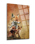 Beautiful illustration of a fox and her three cubs, perfect for home decor and nature enthusiasts.