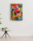 Vibrant colorful parakeets wall art on a modern decor, enhancing home interiors with charm.