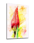 Lale Tomurcuğu Cam Tablo, yüksek kaliteli UV baskı ile yapılmış, 4 mm kalınlığında temperli camdan oluşan sanatsal eser.