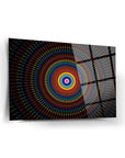 Colorful spiral design on a high-quality glass canvas, showcasing vibrant UV printing and modern art aesthetics.