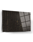 Hieroglyphic glass wall art by SRD Concept with UV print on 4mm tempered glass showcasing intricate ancient designs.