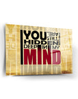 Art piece with text "You are still hidden deep in my mind" on a textured golden background.