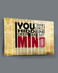 Art print featuring the phrase 'You are still hidden deep in my mind' on a textured gold background.