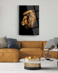 Sarı Aslan cam tablo, modern oturma odası dekoru için şık tasarım, 4 mm kaliteli temperli cam ile üretilmiştir.