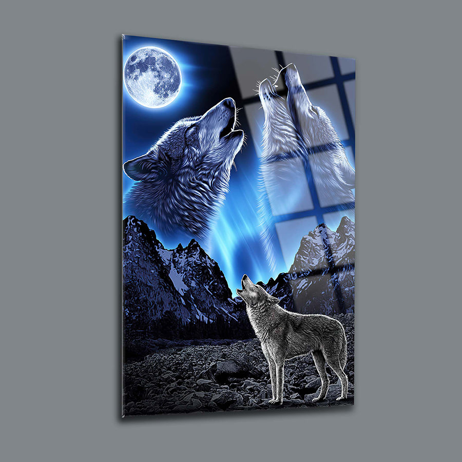 Dolunayda Kurtlar cam tablosu, yüksek kaliteli UV baskı ve temperli camdan yapılan özel tasarım.