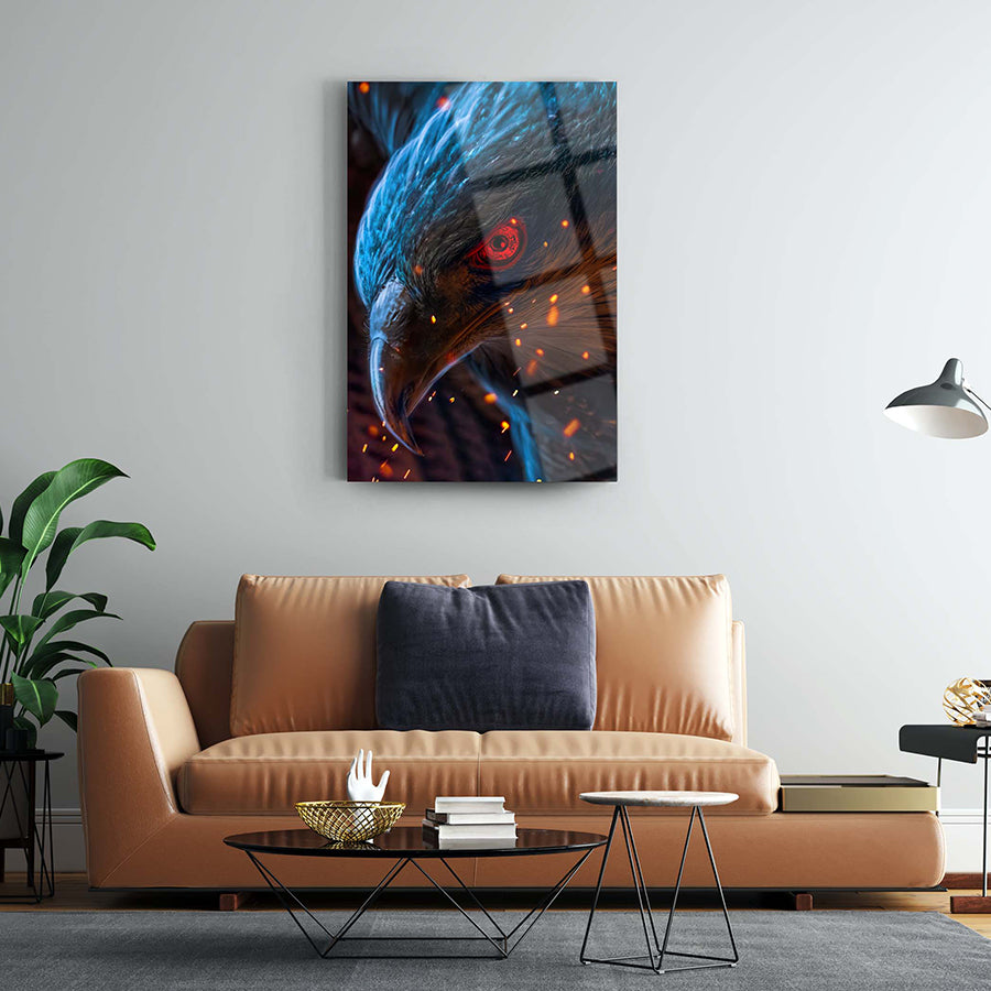 Alev Kartalı Cam Tablo, modern dekorasyon için tüyler ürpertici ve kaliteli sanat eseri.
