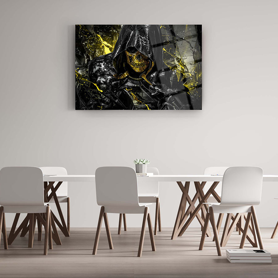 Şövalye Kurukafa cam tablo, modern dekorasyon için UV baskı ile tasarlandı, 4 mm temperli cam.