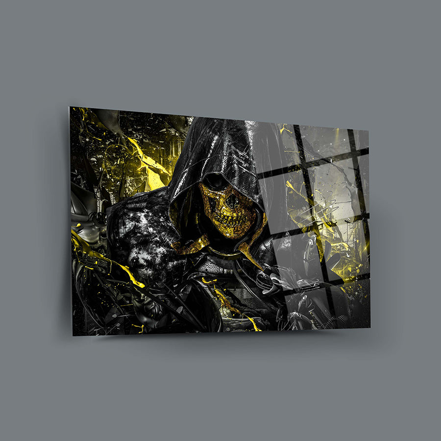 Şövalye Kurukafa Cam Tablo, UV baskı ile tasarlanmış şık ve sağlam cam tablo.