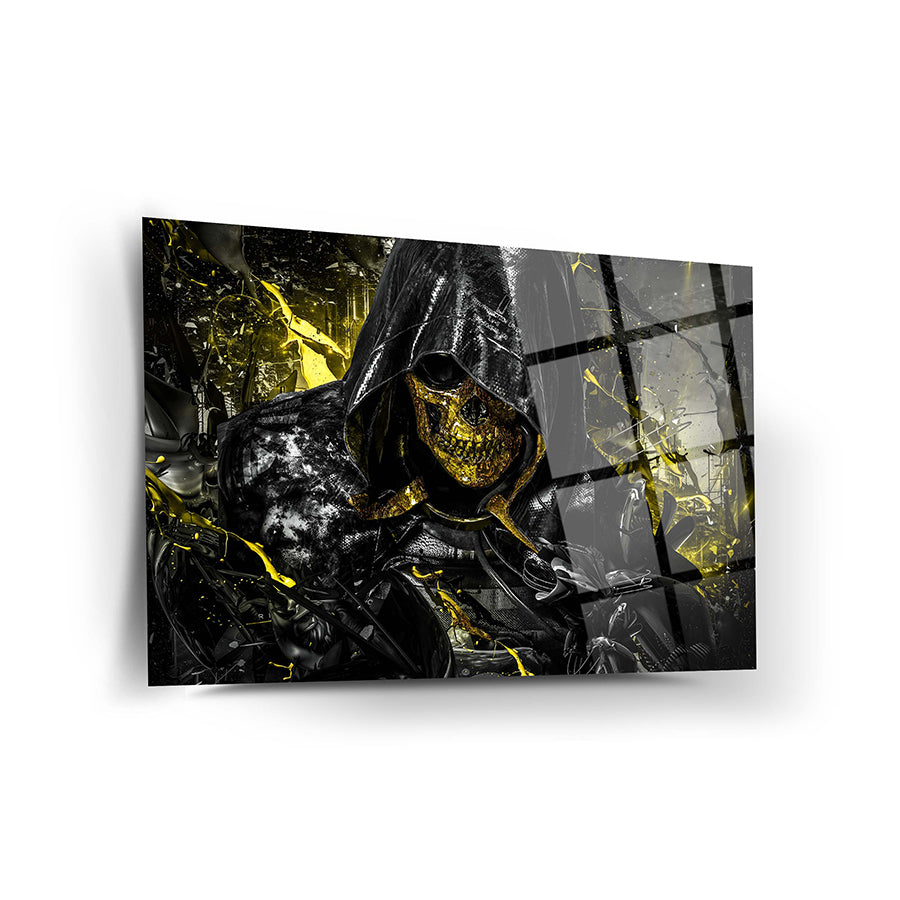 Şövalye Kurukafa Cam Tablo - yüksek kaliteli temperli camda UV baskı ile özel tasarım, dayanıklı ve şık dekoratif parça.