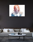 Marilyn Monroe decorative glass wall art featuring artistic text design in modern living room setting.