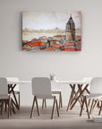 Galata Tower and Bosphorus glass wall art, featuring vibrant colors and high-quality tempered glass design.