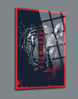 Stylish glass wall art featuring a bold design of a tiger versus wolf on a dark background.